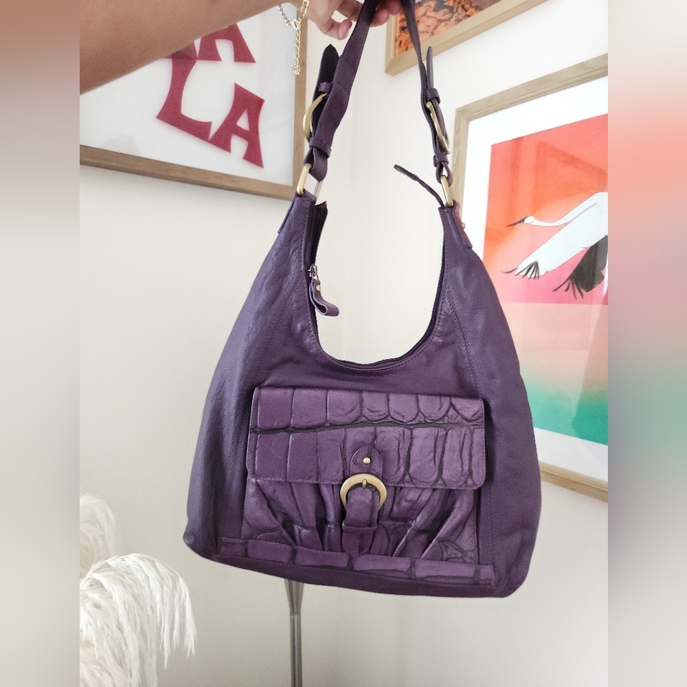 Michael Rome Purple Leather Hand Bag Purse Y2K